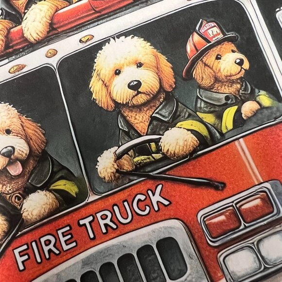 Fireman Golden Doodle Dog Fire Truck Art Print Limited Edition Signed & Numbered - Picture 4 of 9
